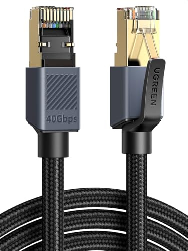 UGREEN Ethernet Cable 2m, Cat 8 High-Speed 40Gbps Network Cable Braided | 2000MHz RJ45 LAN Cable, F/FTP POE Network Cable for Xbox/Switch/PS5/WiFi Extender/Modem Patch Panel (Clear RJ45 Connector)