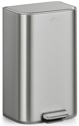 mVm 40L Kitchen Bin,Stainless Steel Trash Bin with Lid,Heavy Duty Step Trash Can with Inner Bucket,Soft Close and Stays Open,Smooth Edge Garbage Bin for Home Office
