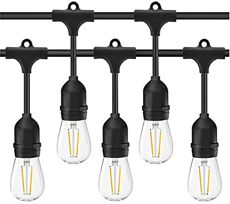 LED S14 Utomhusstränglampor strömförsörjning, 4 9FT Heavy Duty Commercial Grade IP65 Festoon lyser med 15st 2W LED Edison Lampor E27 Bas Perfekt for Party, Backyard, Cafe, Bröllop, Jul
