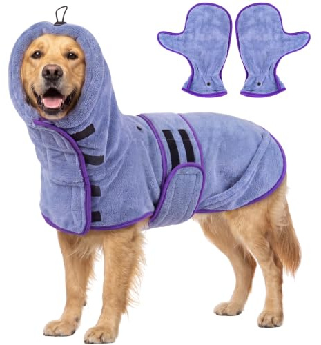 CITÉTOILE Peignoir Chien Doux, avec Capuche, Gant, Séchage Rapide pour Bain