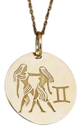LKBEADS Collar con colgante del signo zodiacal Géminis en relieve, hecho de plata de ley 925 con baño de oro, cadena de cable de 45 cm (18), dije redondo para joyería unisex | LK_EMBO_00413