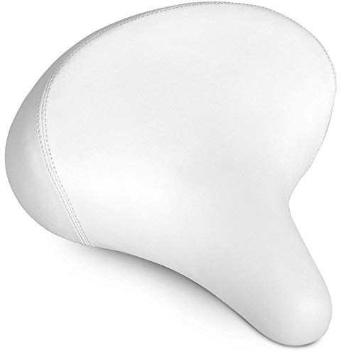 La plus confortable selle de vélo Cruiser - Siège de vélo Bikeroo extra large [élégante et souple] - Excellent remplacement de selle de vélo pour homme et femme avec rembourrage, blanc