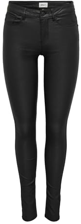 ONLY Women's Anne Mid Waist Coated Noos Skinny Jeans, Black (Black Black), 29W 34L UK