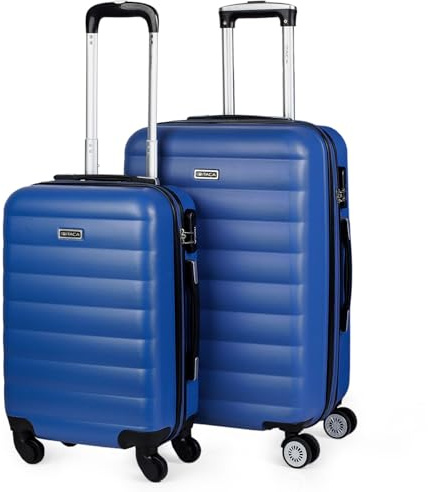 ITACA - Juego Maletas De Viaje rígidas Trolley con Candado de Combinación y 4 Doble Rueda 360° Set Maletas De Viaje Ligeras y Resistentes con Neceser, Azul