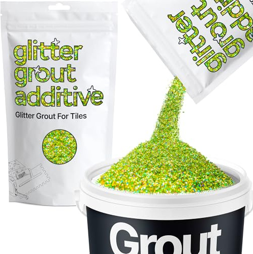 Hemway Lime Green Holographic Glitter Grout Additive 100g Metallic Flakes for Adding Sparkle to Kitchen & Bathroom Tiles | Enhance Your Indoor Grouting Projects with a Durable Sparkly Effect