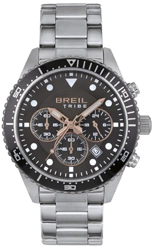 Breil, Collezione Sail, Orologio Uomo, Cronografo Uomo con Movimento al Quarzo, con Cinturino in Acciaio, Quadrante Antracite, Sfere e Indici con Luminous, Chiusura Diver, Diametro 28 mm, Silver