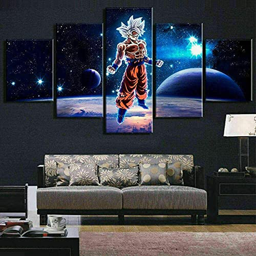 QZWXEC Dragon Ball Z Goku Anime/Bilder leinwand 5 Teilig Bild,frisches Aussehen Wandbild Öl-Landschaftsbilder für zuhause Moderne Dekoration für Wohnzimmer,150×80 cm Mit Rahmen