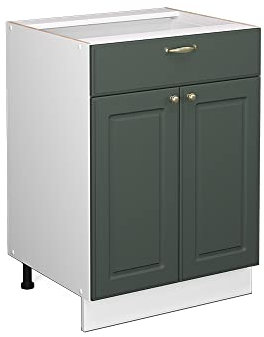 Vicco Küchenunterschrank Fame-Line, Grün-Gold Landhaus/Weiß, 60 cm mit Schublade, ohne Arbeitsplatte