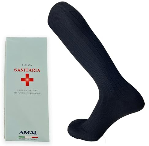 6 Paia Calze Sanitarie Lunghe in Caldo Cotone con Polsino a costina raccomandato, favorisce la circolazione a compressione Graduata nelle zone della gamba|cucitura ultrapiatta|Prodotto Italiano