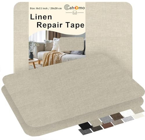 Cahomo Parche de Tela de Lino Autoadhesivo, 20 * 28 cm 3 Piezas Parches de Reparación de Lino, para Tapizar, Sofá, Asientos de Coche, Bolsa de Lona, Muebles, Beige gris