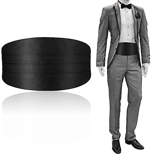 Toulite Herren-Kummerbund mit verstellbarem Band, 120 cm, Smoking, Schwarz, Schwarz, 25.6 inches/ 65 cm x47.2 inches/ 120 cm