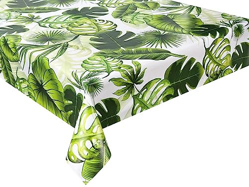 Wachstuch Tischdecke abwaschbar Gartentischdecke, Viele Größen und Designs, wasserabweisend (Grün Blätter– WF-5236A, 140 cm RUND)