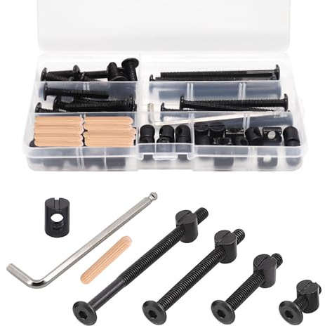 Crib Screws Hardware Replacement Kit - 16 Set Baby Bed Frame Bolts,Barrel Nuts&Wooden Dowel Pins Set - M6x16/40/60/80 mm Hex Drive Socket Cap Screws Nuts for Beds Headboards Chairs Furniture