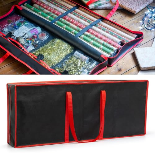 CKB LTD Custodia organizzatrice per carta regalo per Natale, compleanno, rotoli di carta, nastri, etichette, decorazioni natalizie, colore nero, 82 x 31 x 13 cm