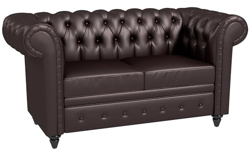 DecHome - Divano 2 Posti stile Chesterfield con Cuscino Rimovibile in Ecopelle, Legno e Metallo 160x84x80 cm colore Marrone