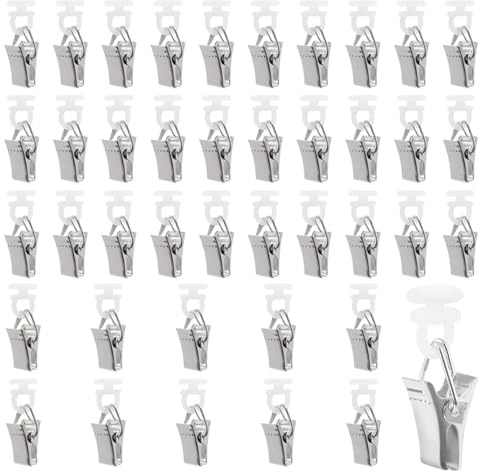 GisWell Lot de 50 crochets à rideaux pour rails, pinces pour rideaux, crochets à rideaux avec roulettes pour rails, pinces à rideaux, pinces à rideaux, pour rideaux de douche, rideaux de porte