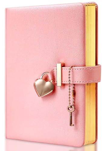 AMJKEJI Tagebuch mit Schloss in Herzform,B6 Rosa Herzförmiges PU Leder Notizbuch mit Schlüssel,Notizbuch Abschließbares,Persönlicher Planer Organizer,Geheimes,Geschenk für Frauen Weihnachten