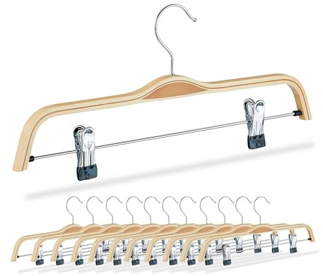 Relaxdays Grucce per Pantaloni, Set da 12 Appendini per Gonne, 2 Clip Appendi Abiti, Legno, Ferro, L: 37,5 cm, Marrone