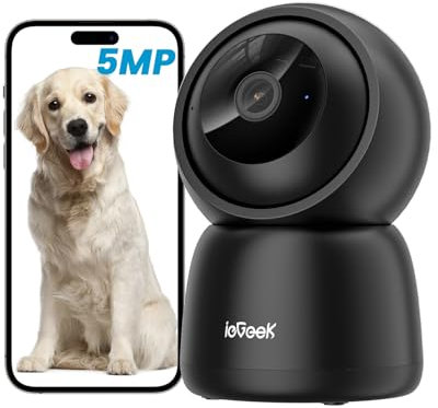 ieGeek 5MP Überwachungskamera Innen,Katzen Hunde Kamera,2.4G/5GHz WLAN Kamera,Babyphone mit Kamera,15M Nachtsicht,Bewegungserkennung,Auto Tracking,One Touch Patrol,2-Wege-Audio,Alexa