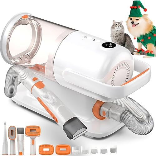 Kit aspirapolvere per toelettatura Cani, 6 in 1 aspira peli di Animali con 5 testine di rasatura ausiliarie, 12 kPa, capacità 2,5 l, tosatrici per Cani Gatti Strumenti Professionali per