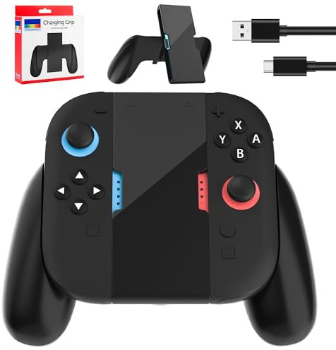 RHOTALL Maniglia del caricatore per Nintendo Switch 2 Controller Accessori, Presa comoda con indicatore di carica Luce per Switch 2 Joycons, Gioca durante la ricarica, Cavo di ricarica di tipo C (nero