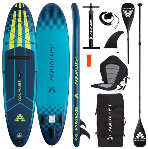 AQUALUST 10.6 - Planche de stand up paddle gonflable - 320 cm - SUP 150 kg - Turquoise - (kit de planche + pagaie de kayak + siège de luxe)