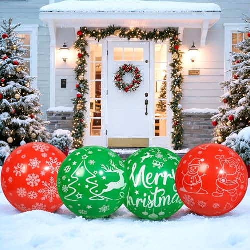 Wlicon 4 pezzi 60 cm Palloni gonfiabili di Natale Ornamenti gonfiabili della palla di Natale all'aperto per la decorazione della finestra della porta anteriore del giardino