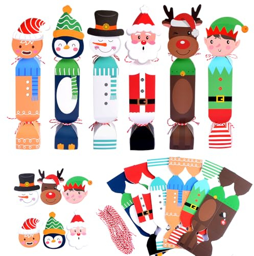 24 Pcs Weihnachten No-snap Party Tisch Favors, Weihnachten Knallbonbons,DIY Weihnachtsbonbonboxen,Leere Leckerli Boxen mit Bändern,für Weihnachts Party Zubehör