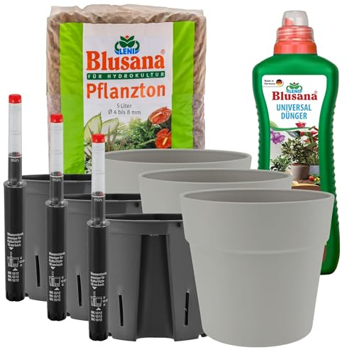 LENI Hydrokultur Komplett-Set | Hydro-Bewässerungssystem | Komplettsystem mit Kulturtopf, Gießanzeige, Pflanzton, Dünger | Blumentopf Classic Ø 16 cm Höhe 14 cm | Für Zimmerpflanzen | Outdoor & Indoor