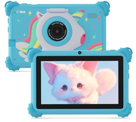 C idea 7 pulgadas para tablet niños de 3 a 7 años, tablet Android, 4(2+2) GB de RAM + 32 GB de ROM, pantalla IPS 1024 x 600, Wi-FI, Bluetooth, iWawa preinstalada, con funda protectora (azul)