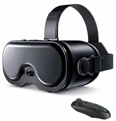 Denash VR-headset, 120° FOV-justerbara 3D VR-glasögon med Bluetooth-kontroller, Anti Blue Light Virtual Reality-headset för IOS och Android (BLACK)