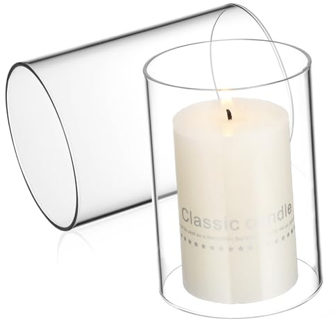 SOESFOUFU Paralume Candela in Vetro Trasparente 2 Pezzi, Copricandela Cilindrico Resistente al Vento, Decorazione Creativa per Casa Atmosfera Calda e Design Semplice