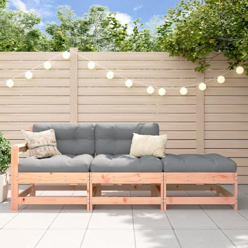 Kaloriko Set da giardino in legno massello Douglasie da 3 pezzi, resistente alle intemperie, con schienale e braccioli, divano angolare, parte centrale e sgabello, espandibile, comodo gruppo di sedute