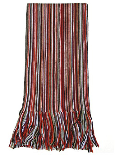 LOVARZI Wool Scarf for Men - Striped Orange, Red and Blue - Men's Striped Luxury Winter Scarfs - Warm Long Mens Scarves