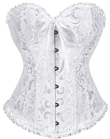 Ivy Shi Damen Vollbrust Corsage Korsett Top Gothic Vintage Corsagen Bustier Corsette- Gr. 32 (S), Weiß
