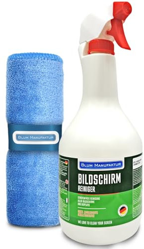 BLUM MANUFAKTUR Bildschirmreiniger 1x 1000 ml + 30x30 cm Mikrofasertuch supersoft 365GSM - Screen Cleaner - Display Reiniger