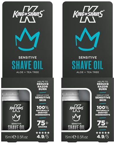 King of Shaves Sensitive Shave Oil for Men Aloe Tea Tree 2 x 15ml | Clear No Foam Formula for Precision Shaving. Helps Reduce Razor Burn and Rash. Vegan and Travel Friendly.