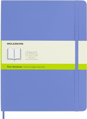 Moleskine - Klassisches Notizbuch, Notizbuch mit weißen Seiten, Weicher Einband und elastischer Verschluss, Größe XL 19 x 25 cm, Farbe Hortensienblau, 192 Seiten