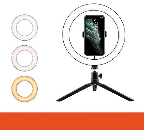Luz autofoto Regulable de luz anular de 10con 3 Modos de luz y 10 Luces anulares de Nivel de Brillo con Soporte y Soporte para teléfono-trípode de luz anular