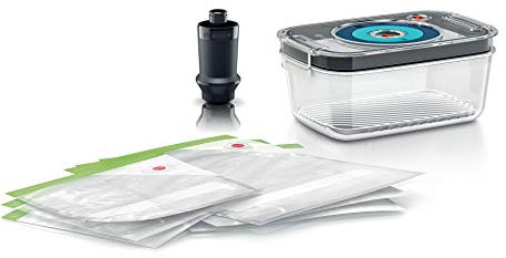 Bosch Vakuum-Frischhalteset MSZV8FS1, Vakuumpumpe, Tritan Vakuum-Frischhaltedose, 3 Vakuum-Frischhaltebeutel (1,2 l und 3,8 l), BPA-frei, spülmaschinengeeignet