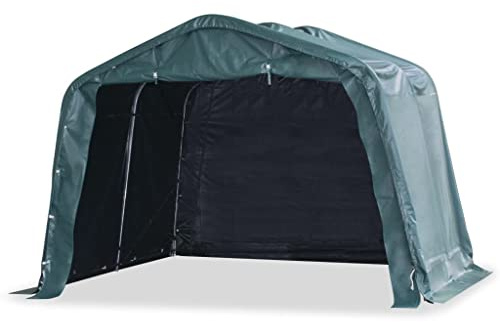 vidaXL Weidezelt Weideunterstand Offenstall Weidehütte Pferde Schafe Kühe Unterstand Stall Shelter Stahl PVC 550g/m² 3,3x3,2m Dunkelgrün