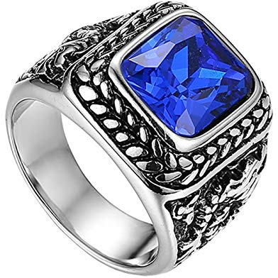 Flongo mäns ring män ringar tumring bandring sigillring med glas ädelsten silver röd svart blå drake snideri klassisk retro charm herrtillbehör, Glas