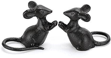 OwnMy Lot de 2 sculptures de jardin en fonte pour extérieur, souris noires creuses sculptées pour bureau, figurine animale créative pour intérieur et extérieur pour terrasse, décoration d'intérieur et