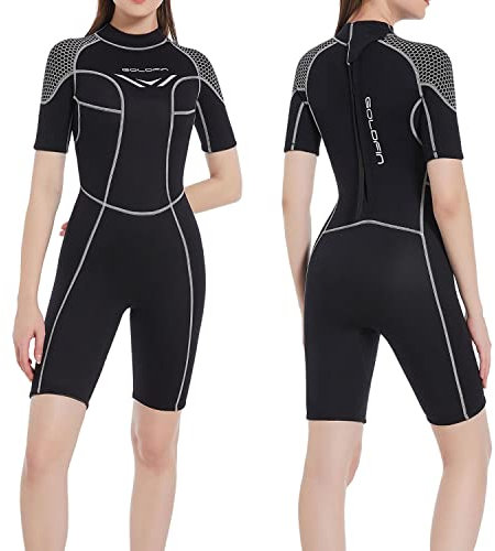 GoldFin Women Shorty Wetsuit, 3mm Neoprene Wet Suits Back Zip Surfing Diving Swimming Snorkeling