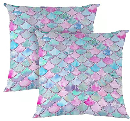 Wajade Mermaid Scale Cushion Covers 2 Packs of Colorful Mermaid Scale Throw Pillow Cases Plush Home Decorative for Girls Bedroom Sofa Chair 45 x 45 cm