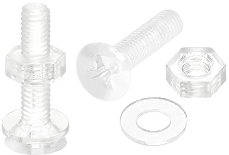 sourcing map 20 Sätze Kreuzschlitz Maschinenschrauben M4 x 20mm Kunststoff mit Muttern und Unterlegscheiben PC Flachkopf Maschinenschrauben Transparent