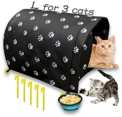 Size L Cats Shelter Big for 3 Adult Cats Outdoor Feral Cat House for Winter, Waterproof and Warm Cat House Outdoor Insulated,Foldable Cotton Filled Thicken Stray Cats Dogs Tent Shelter (Blue Bowl)