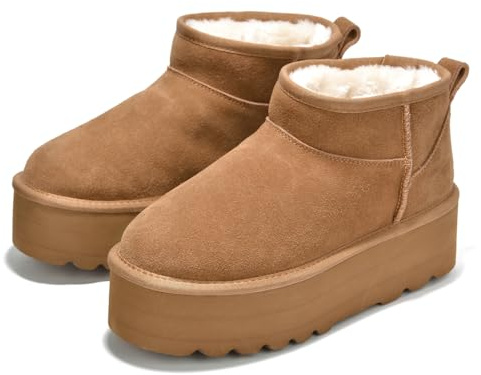 Project Cloud 100% Genuine Leather Ankle Boots for Women - Anti-Slip Memory Foam Insole Womens Boots - Lightweight Winter Womens Shoes, Ankle Booties for Women (Huggy, Chestnut, 8)