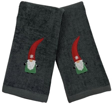 Serafina Home Dekoratives Weihnachtstipp Handtuch Set: Luxus Badezimmer Plüsch Velour Baumwolle Fingerspitzen Handtücher Winter Zwerg mit roter Mütze 2er Set