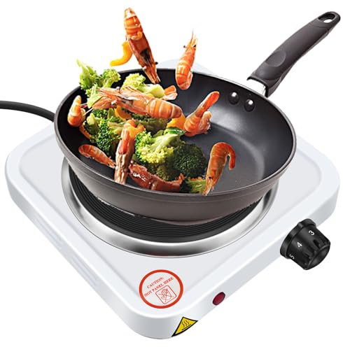 Single Hotplate with 5 Power Levels Mobile Hot plate ＆ Overheating Protection 1000W Portable Electric Hob Suitable for Home Kitchen Camping & Caravan Cooking, Compact - White